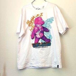 REBEL STUDIO GRAPHIC T-SHIRT MENS SIZE 3XL WHITE,PINK, BLUE & ORANGE